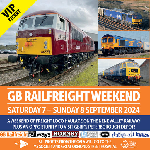 GB Railfreight Gala Weekend VIP advance ticket - two days unlimited travel on the Nene Valley Railway, access to GBRf Peterborough Depot, £25 of Key Publishing railway specials and a unique pin badge.