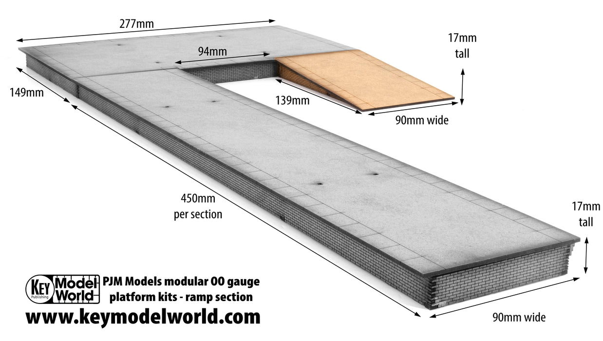 PJM OO Gauge Double Platform Ramp With Brick Edges