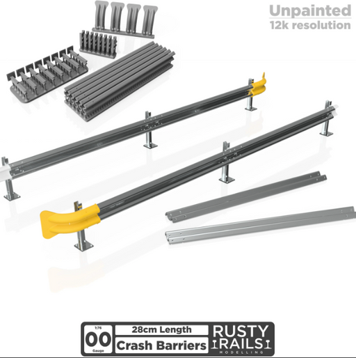 Rusty Rails Modelling OO gauge crash barrier kits for road and depot scenes