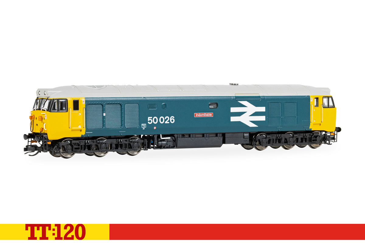 Hornby TT:120 Class 50 50026 Indomitable BR large logo blue