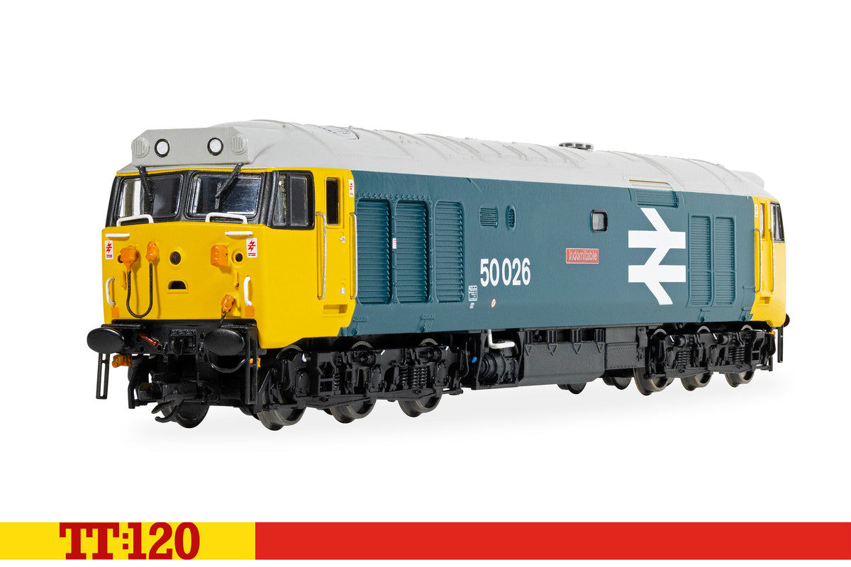 Hornby TT:120 Class 50 50026 Indomitable BR large logo blue